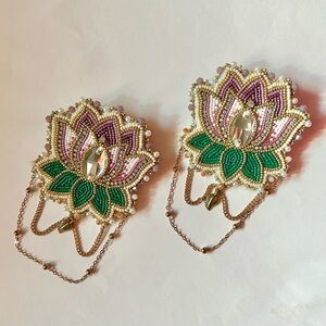 Beaded Lotus Flower chain large earrings